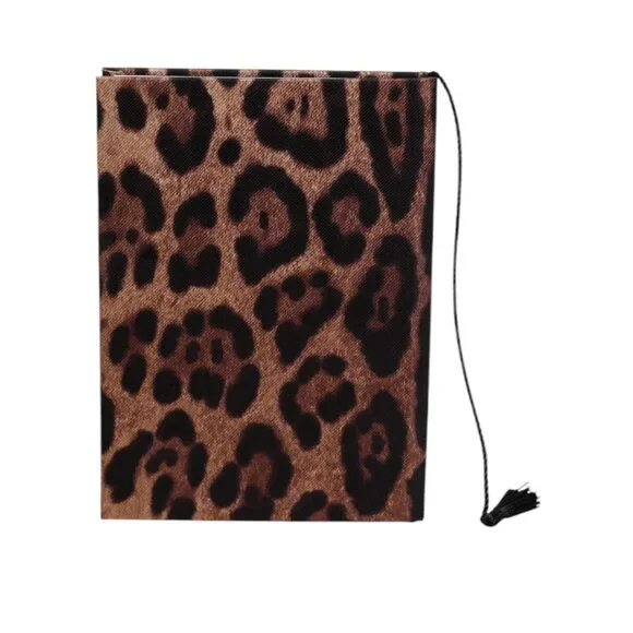 Dolce & Gabbana Brown Black Polyester Leopard Logo Print Small Notebook Womens